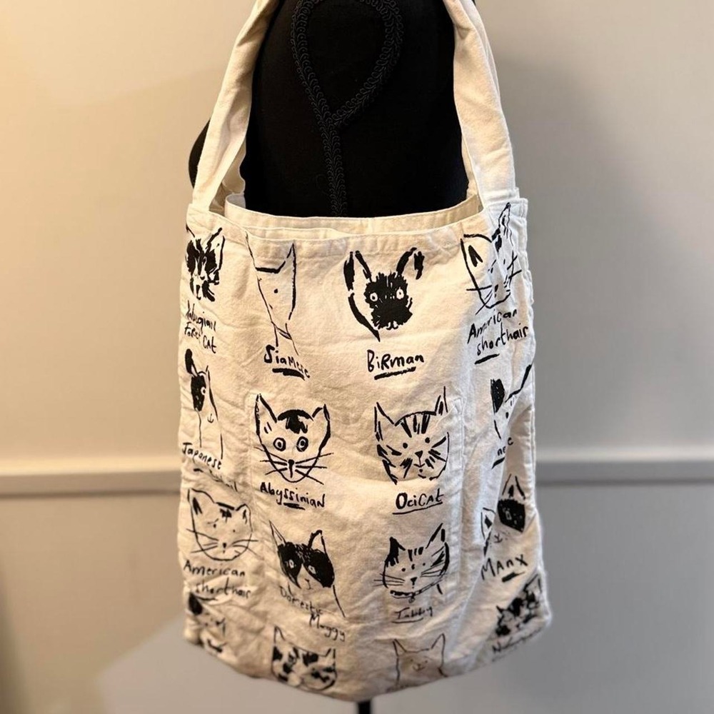 cat graphic print book grocery bag school cat lover travel vacation